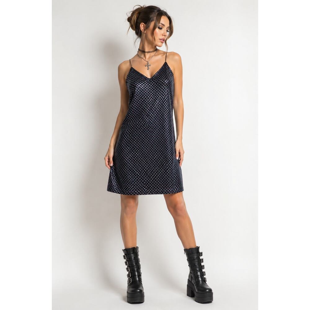 B Darlin Juniors 3/4 Black Velvet Glitter Slip Dress Y2K Party Cocktail Dress